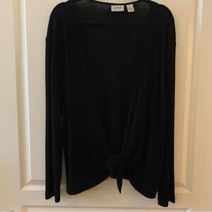 CHICO'S Travelers Knit Long Sleeve Tie Waist Cardigan in Black - XL